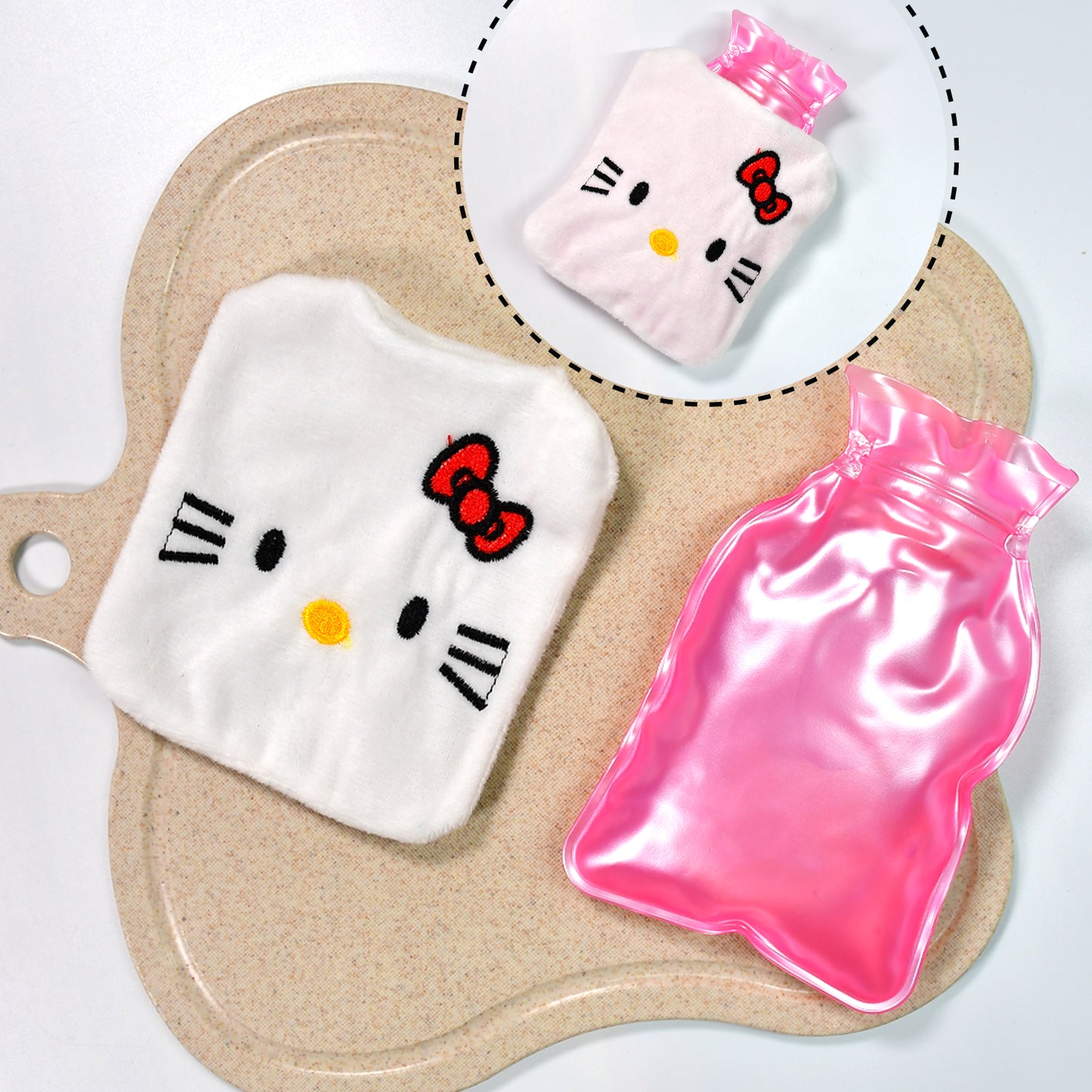 6526 White Hello Kitty Small Hot Water Bag With Cover For Pain Relief Neck Shoulder Pain And Hand Feet Warmer Menstrual Cramps. - Springkart 