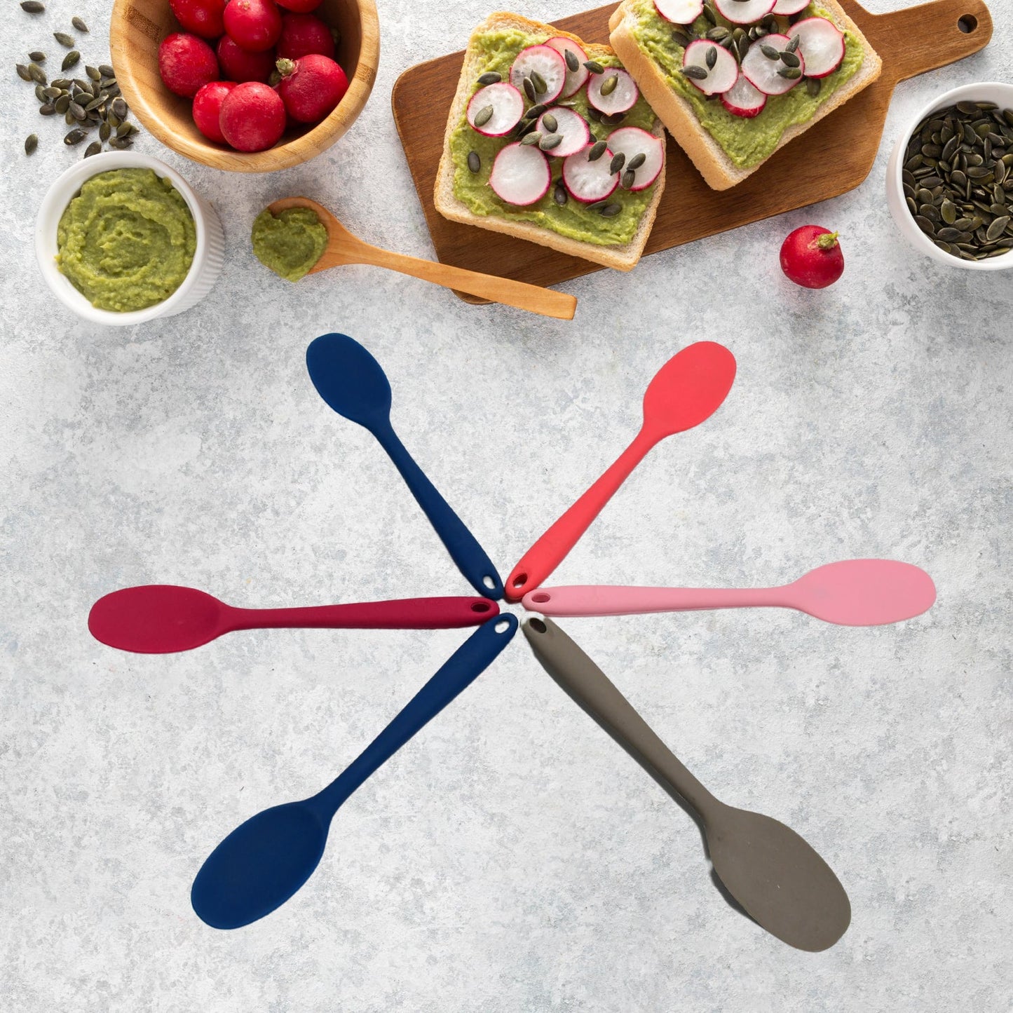 Multipurpose Silicone Spoon, Silicone Basting Spoon Non-Stick Kitchen Utensils Household Gadgets Heat-Resistant Non Stick Spoons Kitchen Cookware Items For Cooking and Baking (6 Pcs Set) - Springkart 