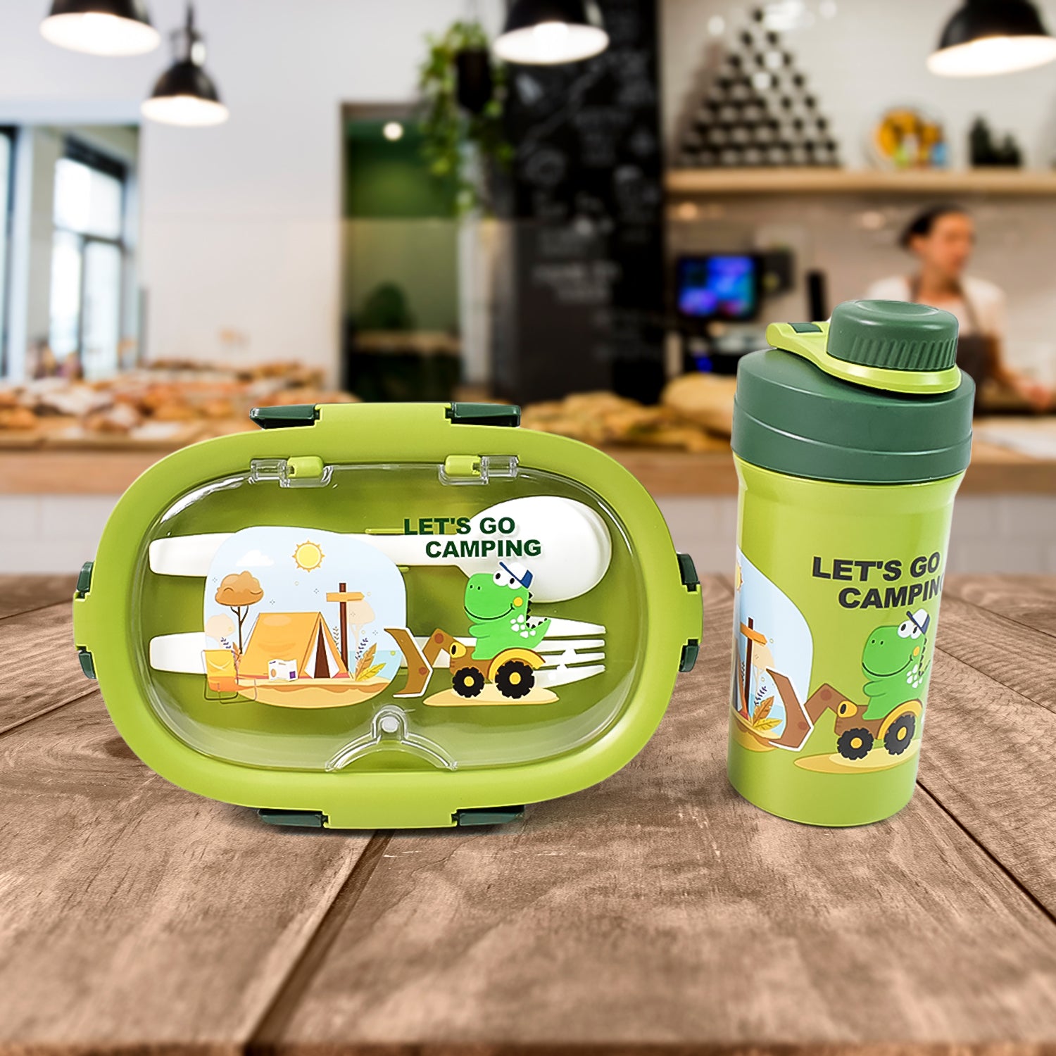 Plastic Lunch Box Leak Proof 3 Compartment With Bottle Spoon And Fork (1 Set) - Springkart 
