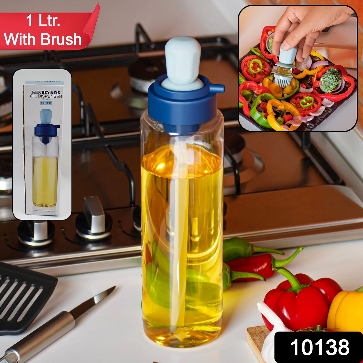 2 In 1 Transparent Oilar Dispenser With Silicone Oil Dropper Nozzle (1 Pc With Brush 1 Ltr.) - Springkart 