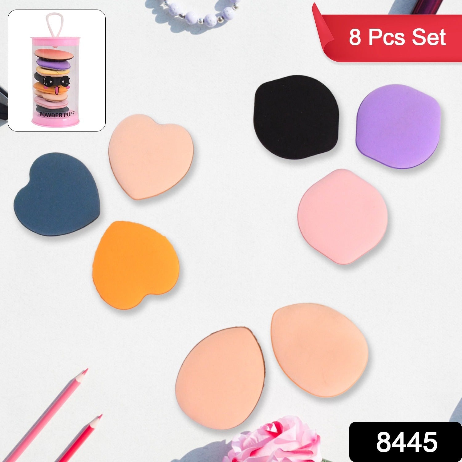 Mini Finger Makeup Powder Puff (Multicolour 8 Pcs Set) - Springkart 