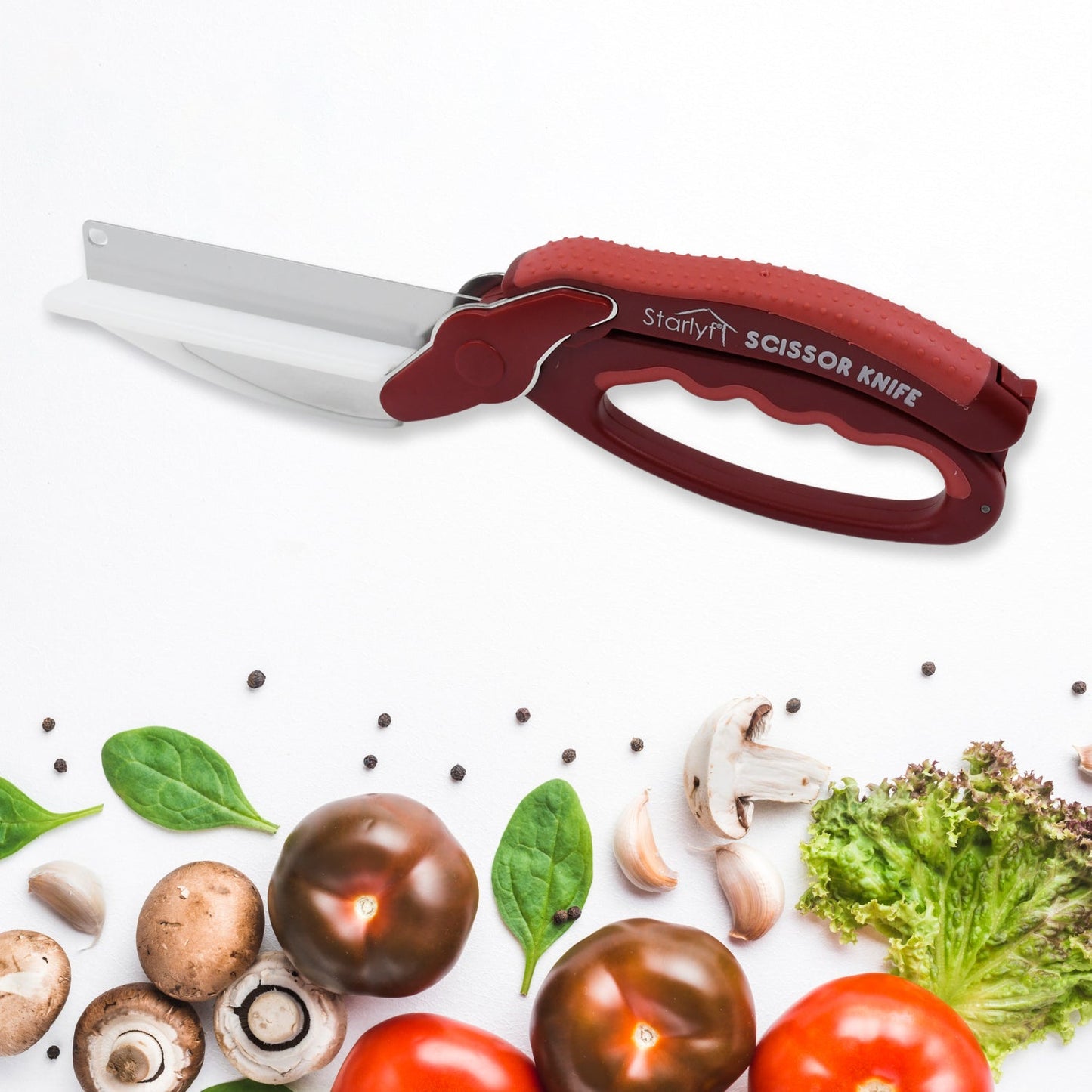 2 In 1 Kitchen Knife Scissor With Spring Locking Hinge And Chopping Board (1 Pc With Card Packing) - Springkart 
