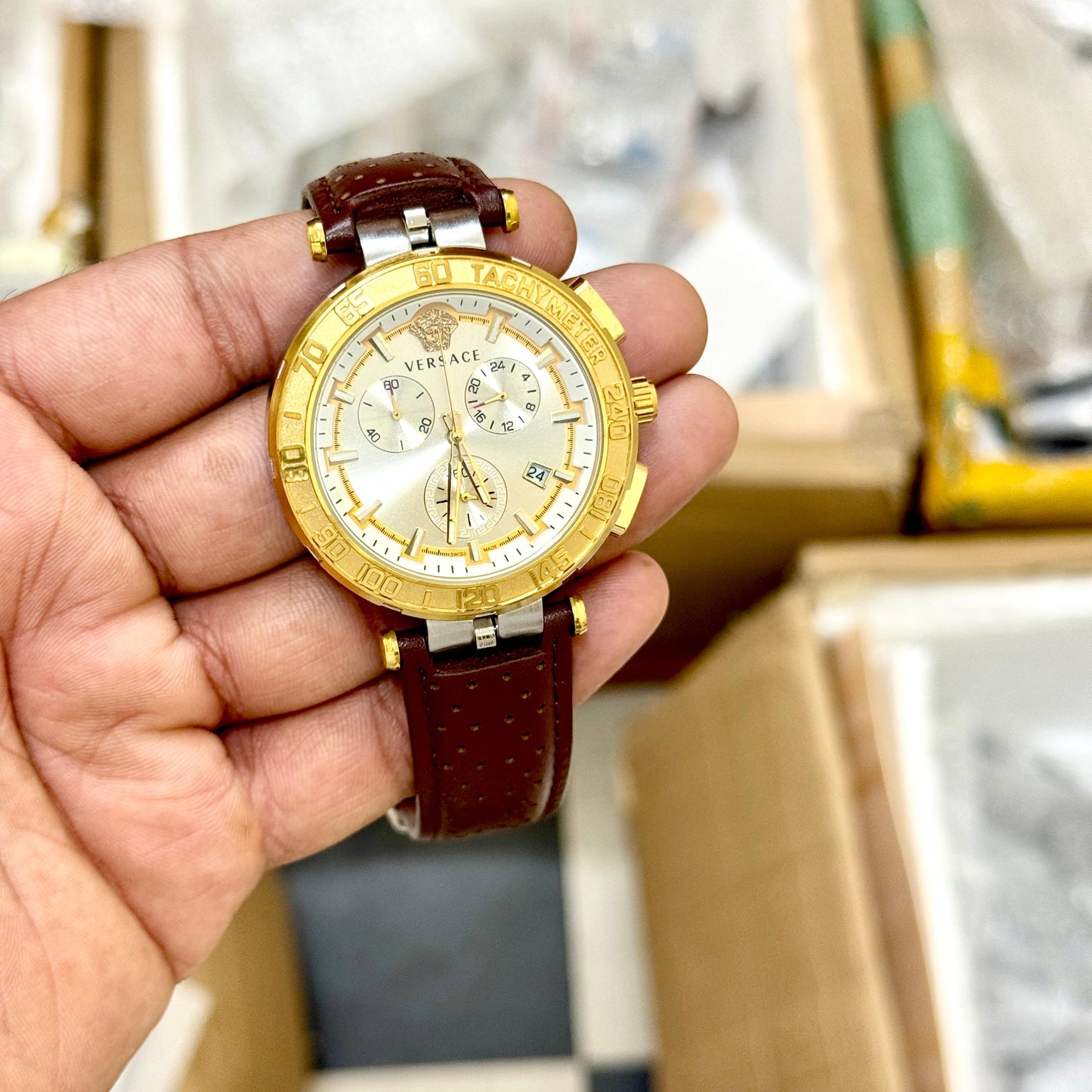 Versace Pure Premium Quality stop watch Greca chronograph machinery