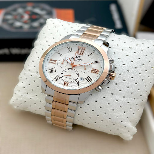 EDIFICE CASIO Silver block rose gold Stainless Steel Bracelet