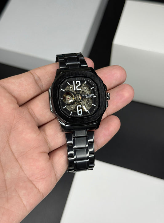 Patek philippe Mens Luxury Skeleton Automatic Mechanical Wrist Watch