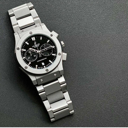 Hublot Big Bang 5 Hand Men's Watch | Full Black Metallic Strap | 7AA Premium | 44mm Chronograph