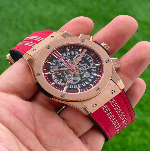 Hublot Big Bang Fusion Skeleton Chronograph Men's Watch | 7AAA | Red Leather Strap | Date