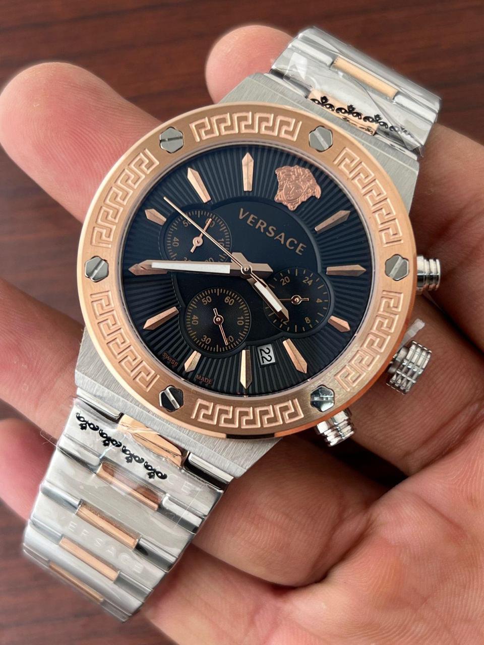 VERSACE Chronograph Rosegold & Steel Tu-ton Watche's