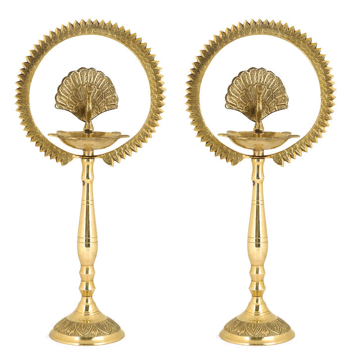 9 Inch Pure Brass Mor Kiran Standing Diya