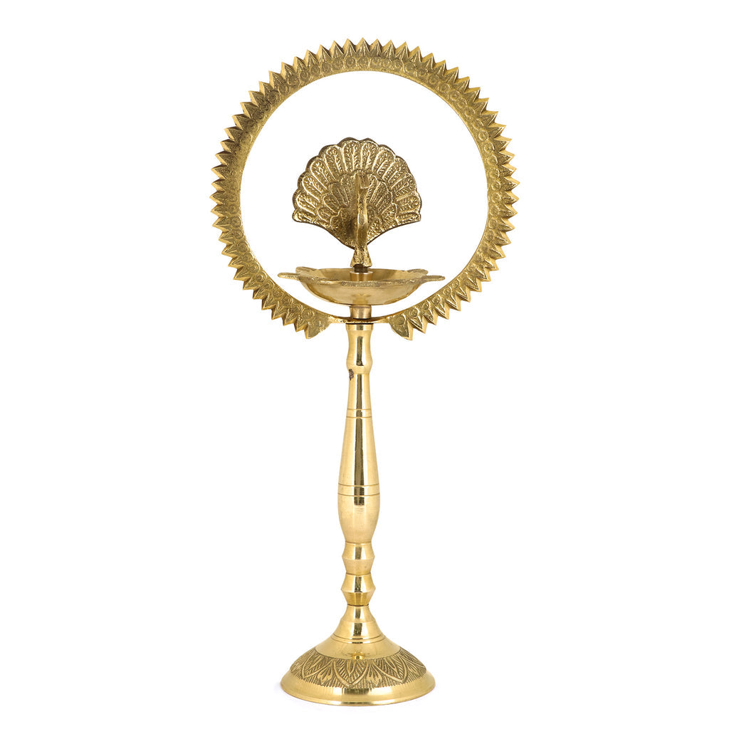 9 Inch Pure Brass Mor Kiran Standing Diya