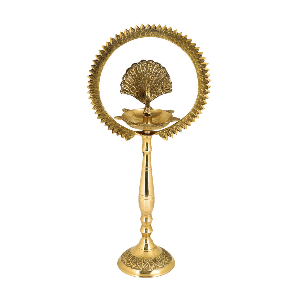 9 Inch Pure Brass Mor Kiran Standing Diya