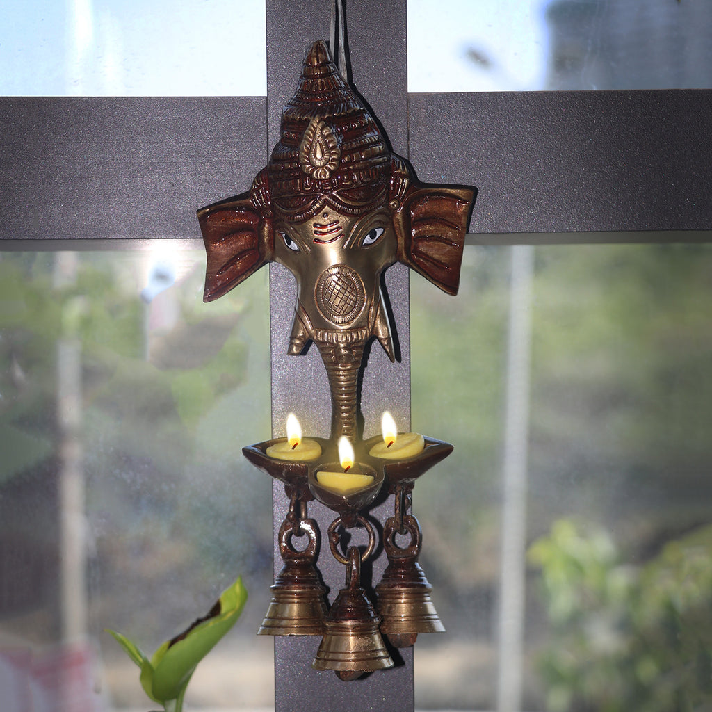 Ganesh Wall Hanging with Bell & Diya |