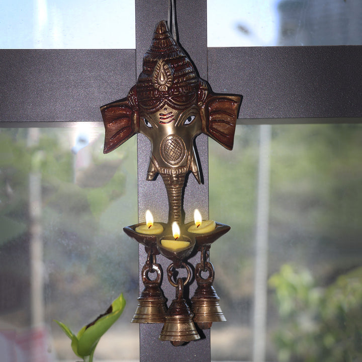 Ganesh Wall Hanging with Bell & Diya |