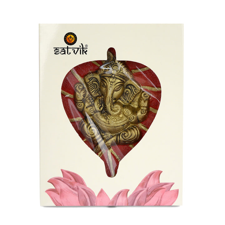 Lord Ganesh on Leaf Patta Wall Hanging Red