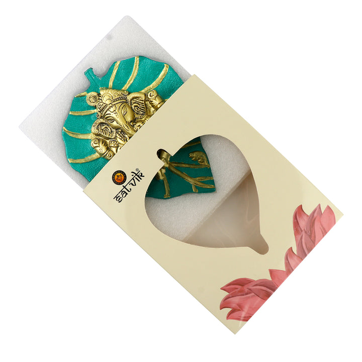 Lord Ganesh on Leaf Patta Wall Hanging Red