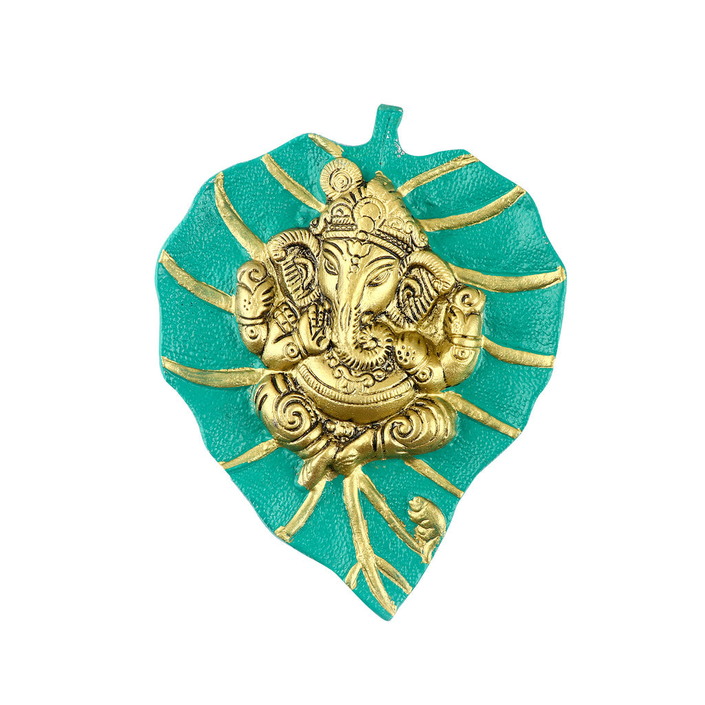 Lord Ganesh on Leaf Patta Wall Hanging Red