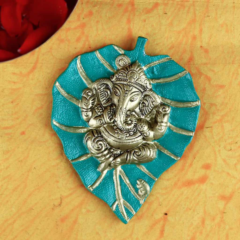 Lord Ganesh on Leaf Patta Wall Hanging Red