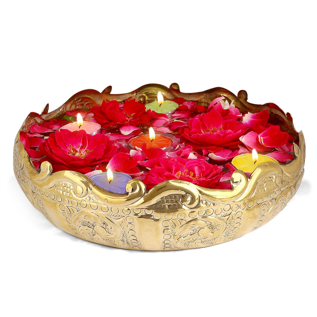 Decorative Brass Floral Desing Embossed Brass Urli|