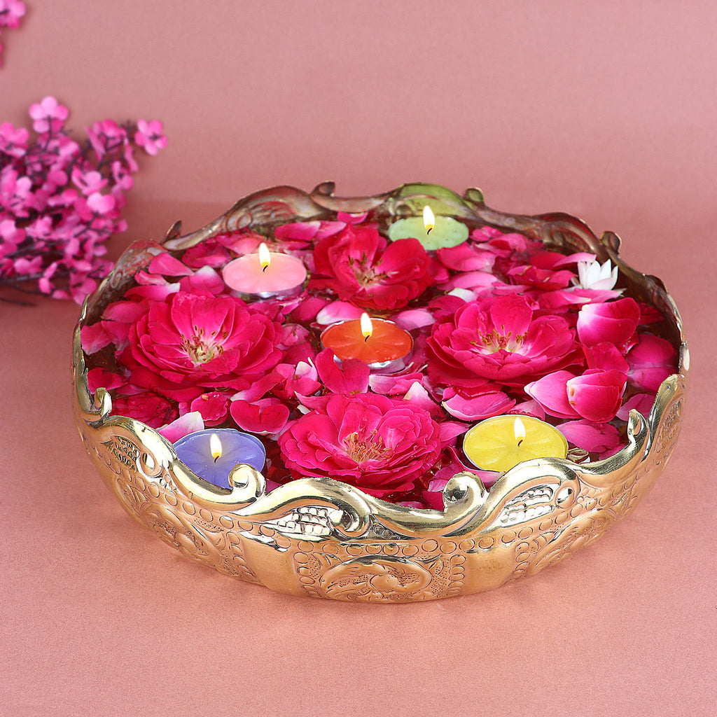 Decorative Brass Floral Desing Embossed Brass Urli|