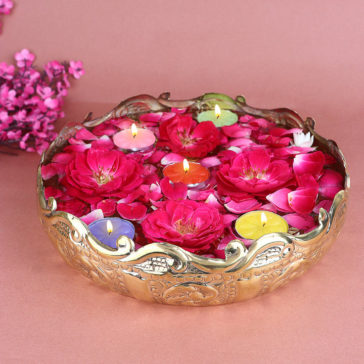 Decorative Brass Floral Desing Embossed Brass Urli|
