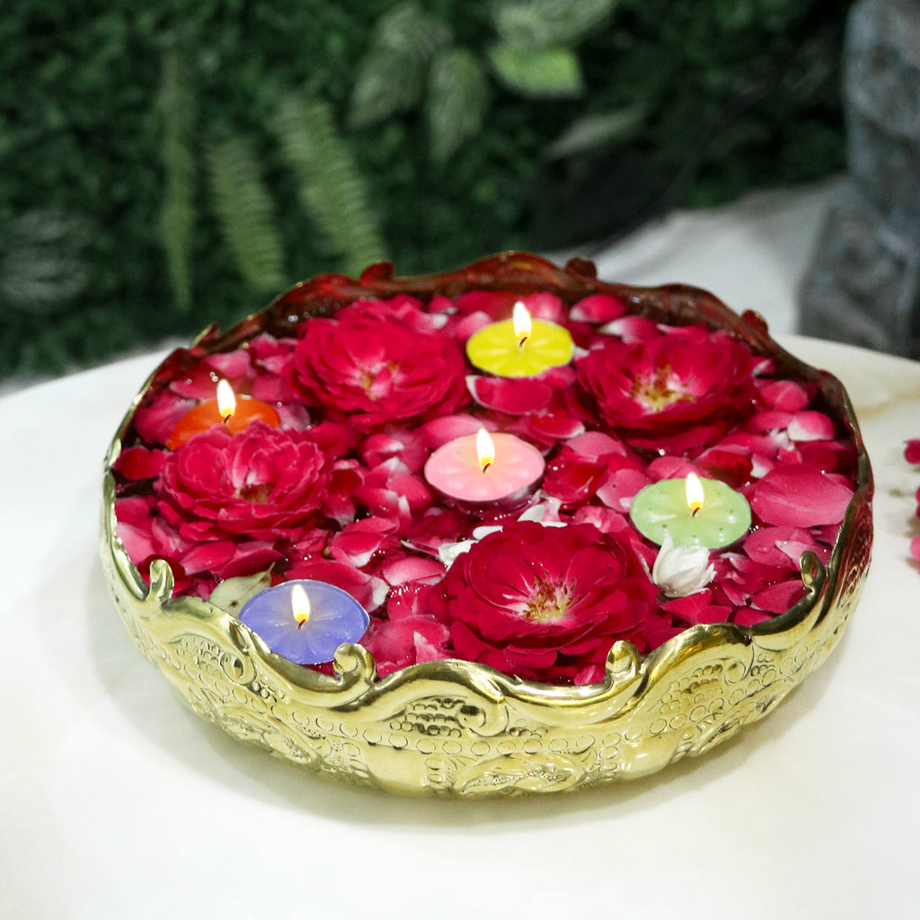 Decorative Brass Floral Desing Embossed Brass Urli|