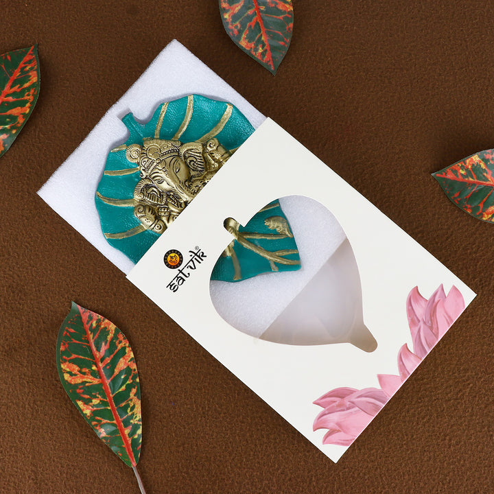 Lord Ganesh on Leaf Patta Wall Hanging Red