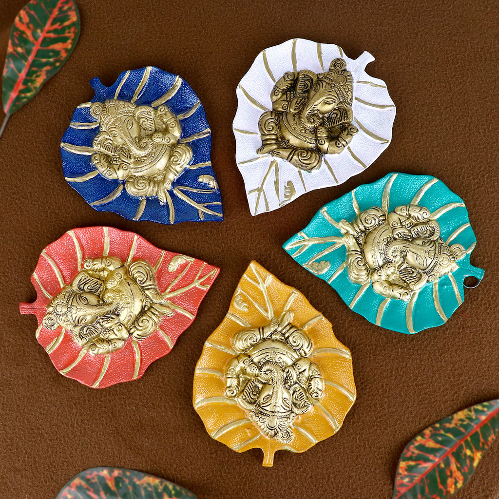 Lord Ganesh on Leaf Patta Wall Hanging Red