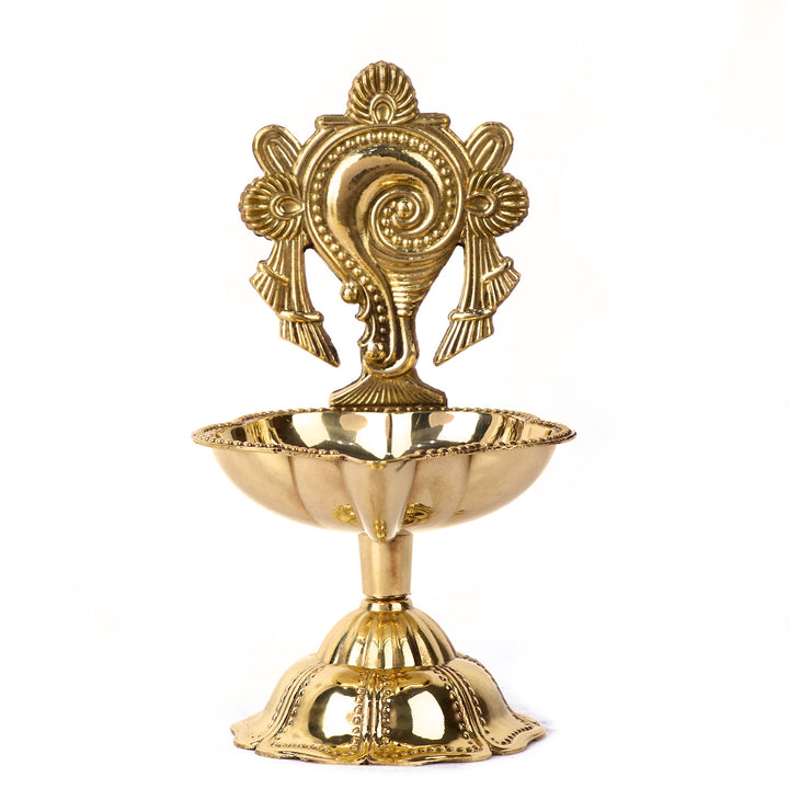 1 Pair of Designer 100% Pure Brass Shankh Chakra Diya