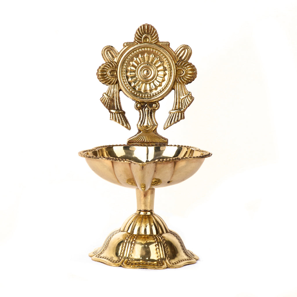 1 Pair of Designer 100% Pure Brass Shankh Chakra Diya
