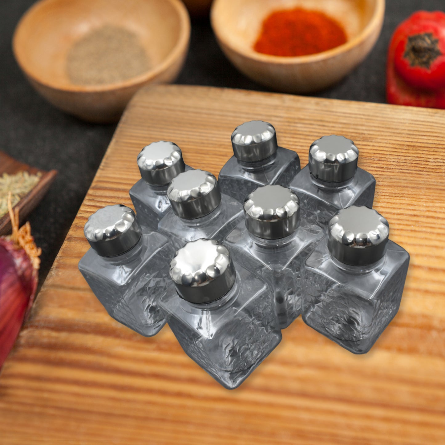 5502 All New Square 8 Bottle Design 360 Degree Revolving Spice Rack Container Condiment Pieces Set Square Small Container - Springkart 