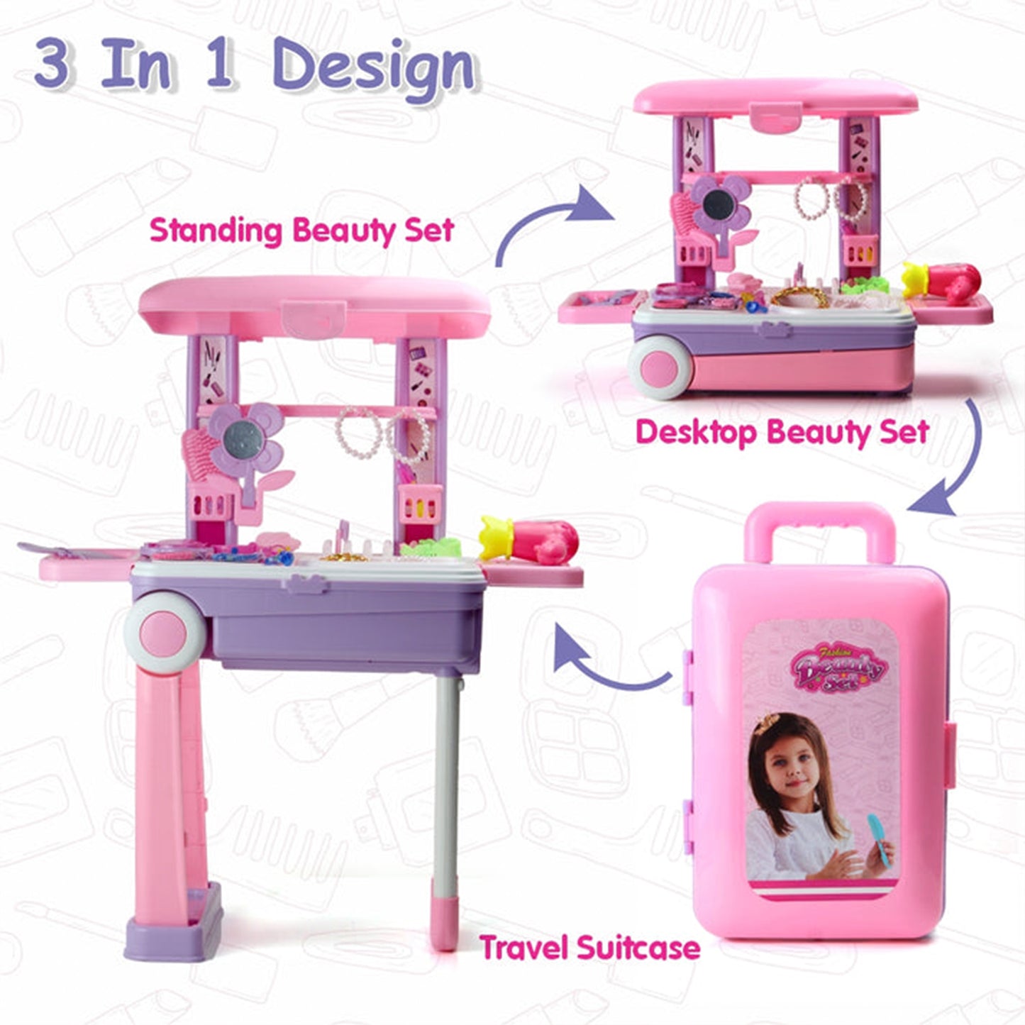 17746 Big Beauty Set Suitcase On Wheel The Ultimate Beauty Set On Wheels For Girls Makeup Kit Is Easy To Clean Use Portable Beauty Set With 25 Pieces For 3 Years Bis Approved. (Beauty Set Trolley) - Springkart 