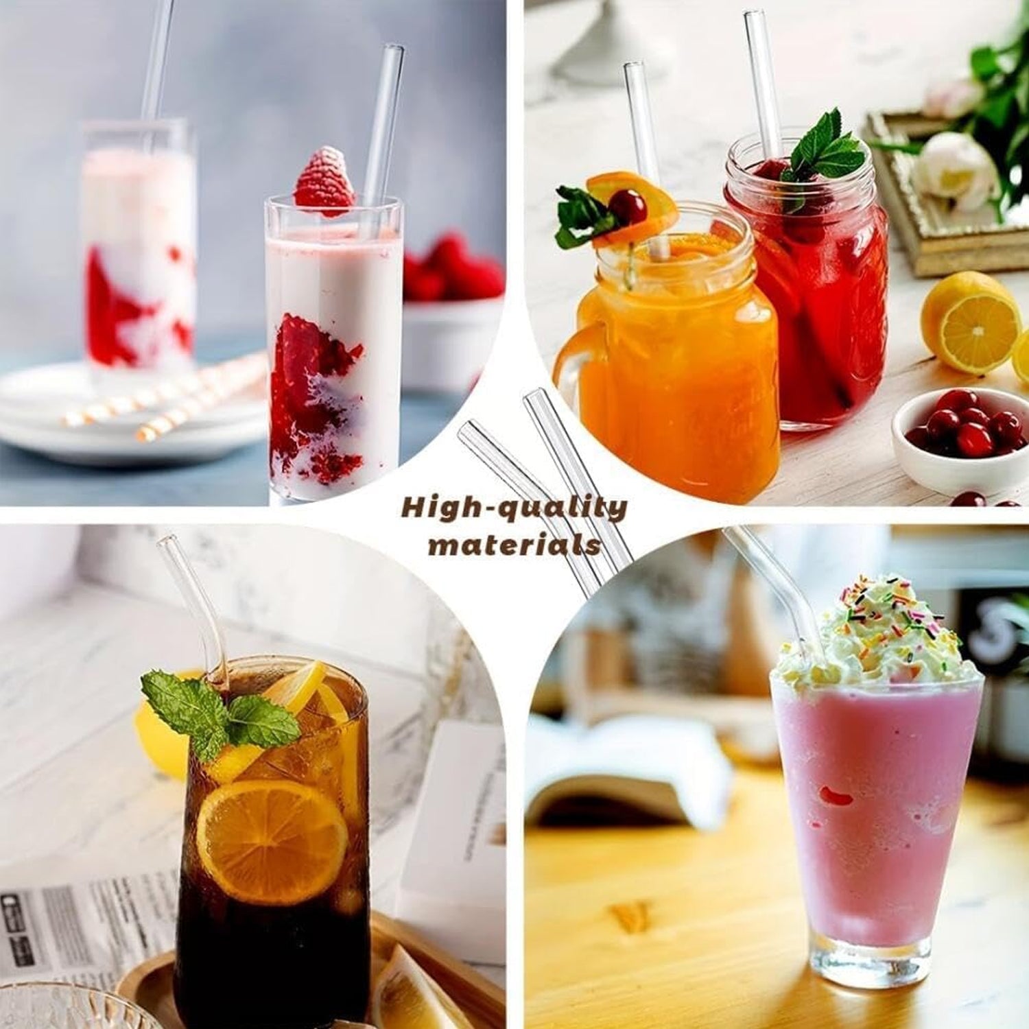 Plastic Reusable Glass Straws Clear Glass Drinking Straw 5pc - Springkart 