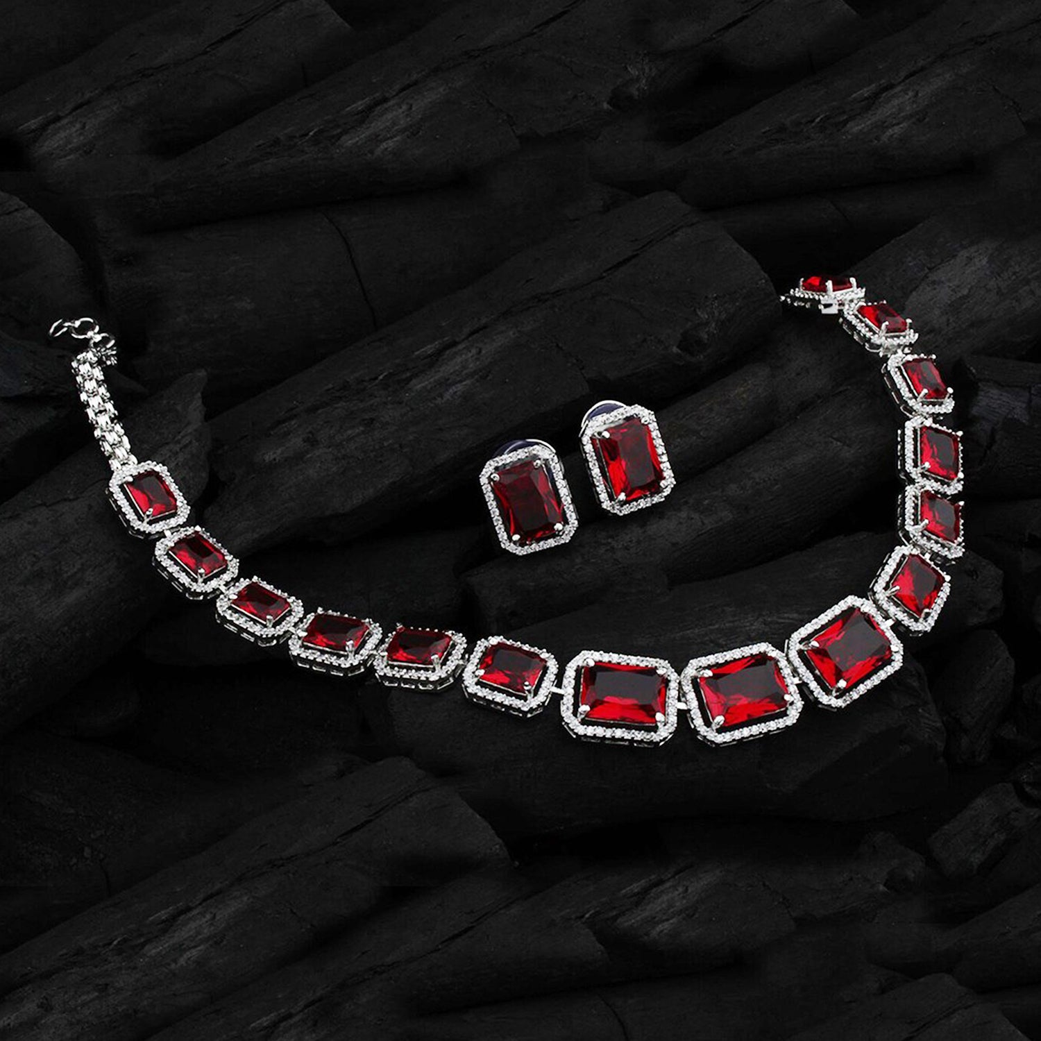 Diamond Necklace And Earrings Set (1 Set Mix Color) - Springkart 