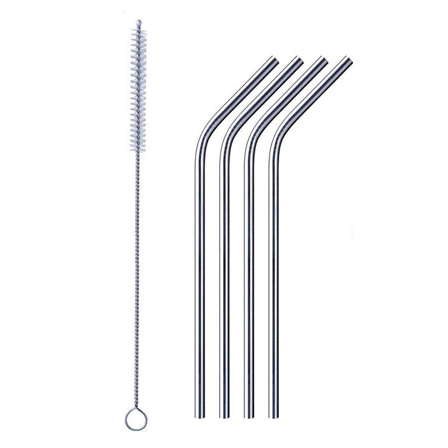 1733 Reusable Stainless Steel Drinking Straws Bent (4 Bent Straws 1 Brush) - Springkart 