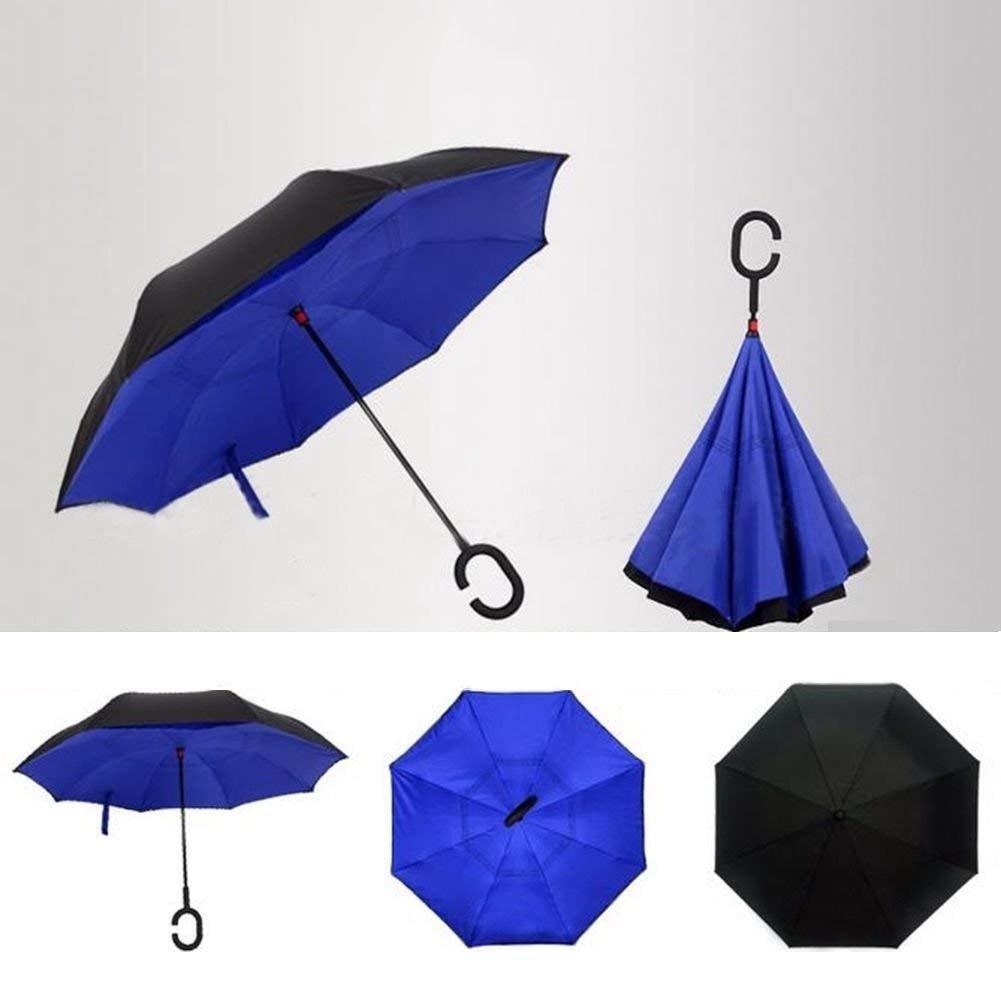 6211 Plain Design Windproof Upside Down Reverse Umbrella With C-shaped Handle - Springkart 