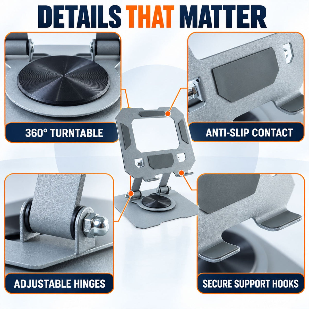 Foldable Metal Phone And Tablet Stand With Rotating Base (1 Pc)