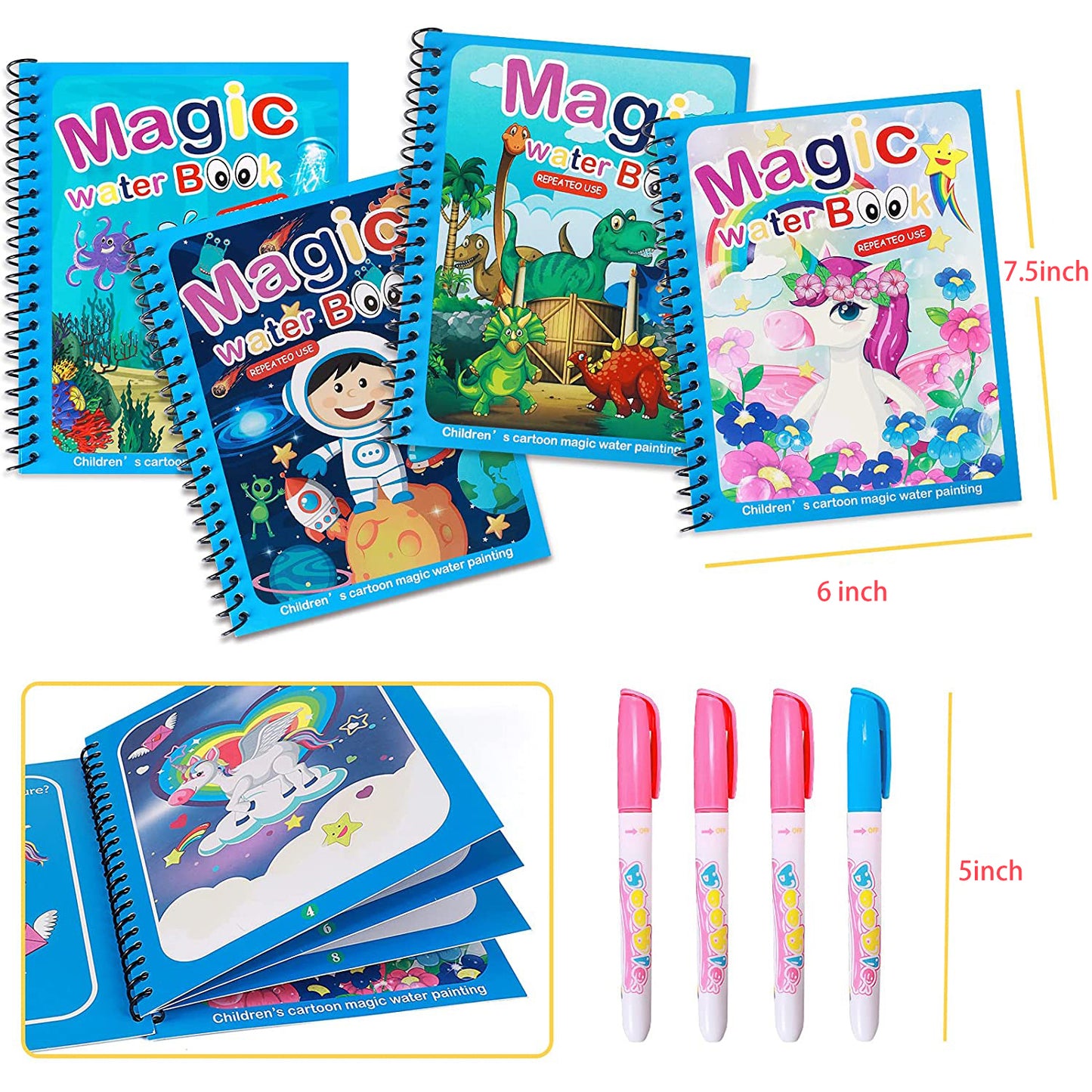 8091 Magic Water Quick Dry Book Water Coloring Book Doodle With Magic Pen Painting Board - Springkart 