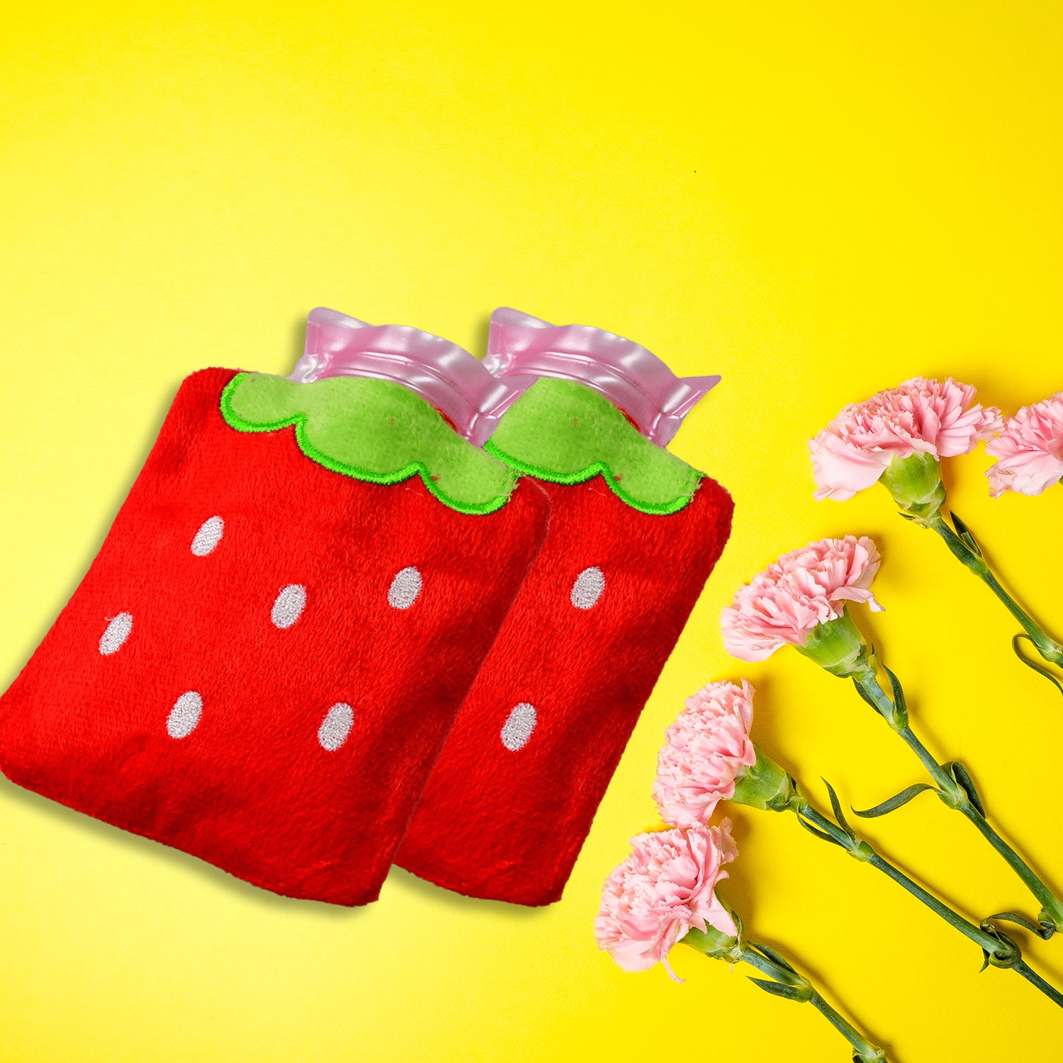 6516 Strawberry Small Hot Water Bag With Cover For Pain Relief Neck Shoulder Pain And Hand Feet Warmer Menstrual Cramps. - Springkart 