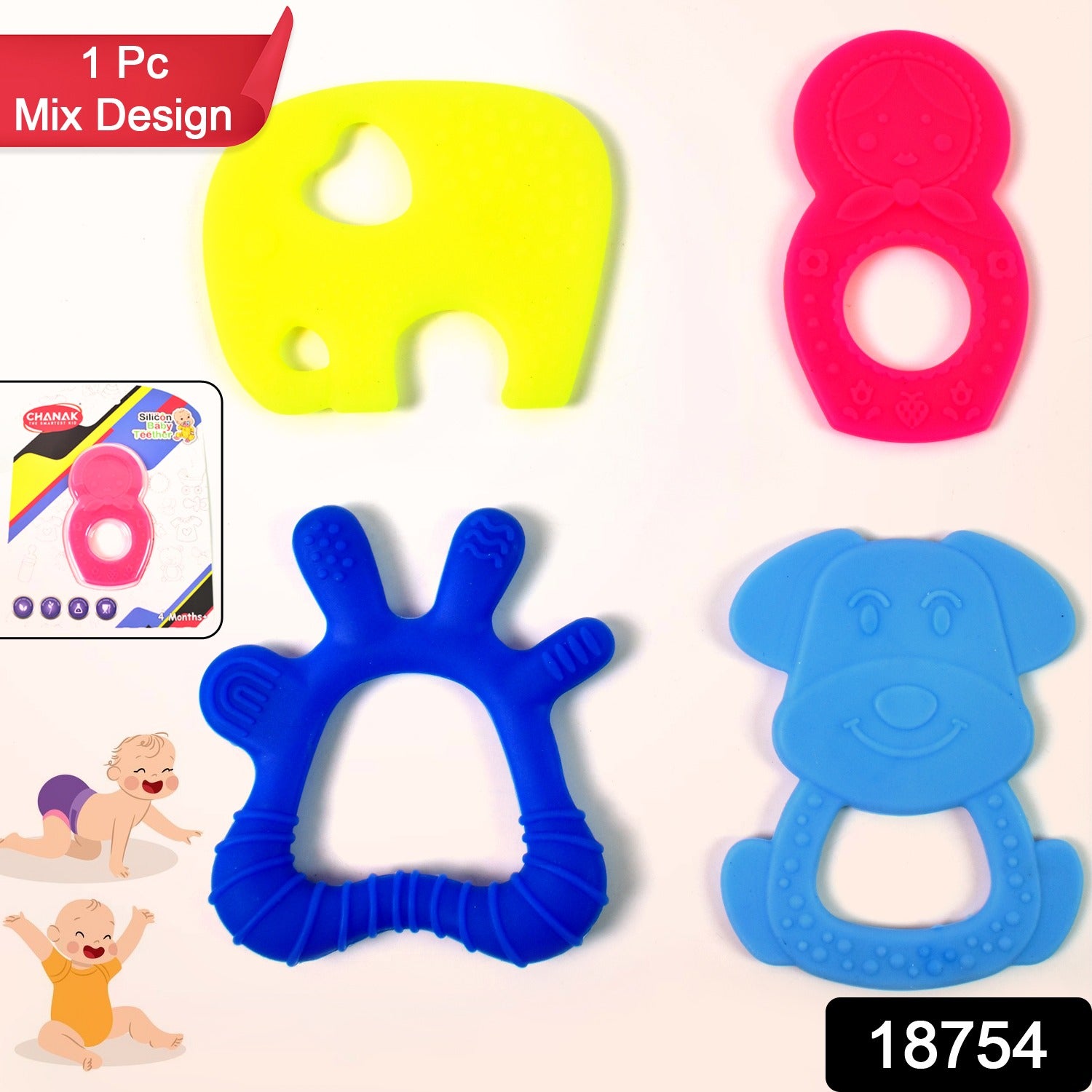 Silicone Baby Teether Pack Of 1 (Mix Design Color) - Springkart 