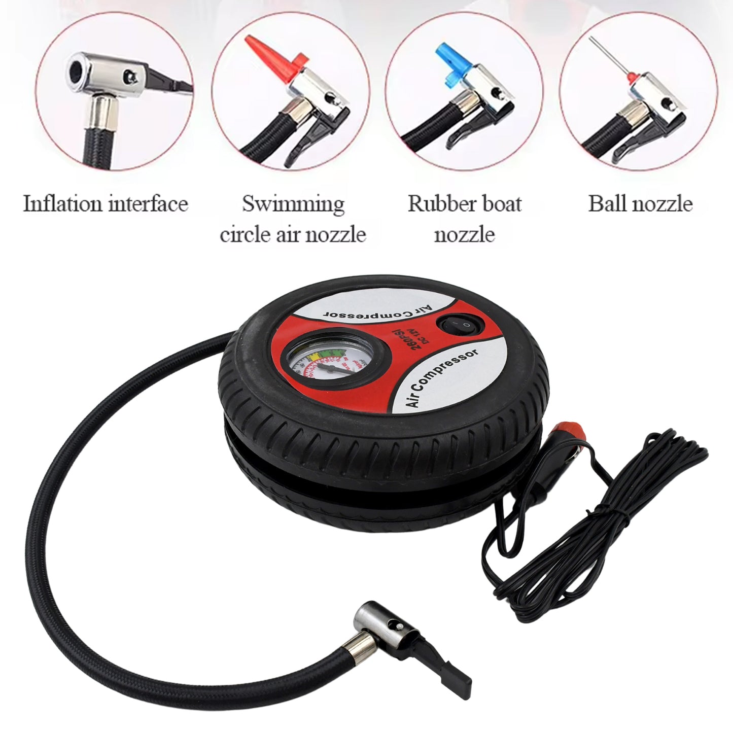Compressor For Car And Bike 12v 260 Psi Tyre Inflator Air Pump - Springkart 