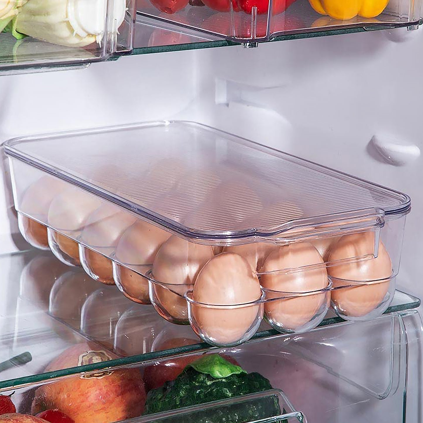 Plastic 18 Cavity Egg Storage Box Or Egg Trays For Refrigerator With Lid Handles High Quality Rectangular Egg Tray Box For 18 Egg (1 Pc) - Springkart 