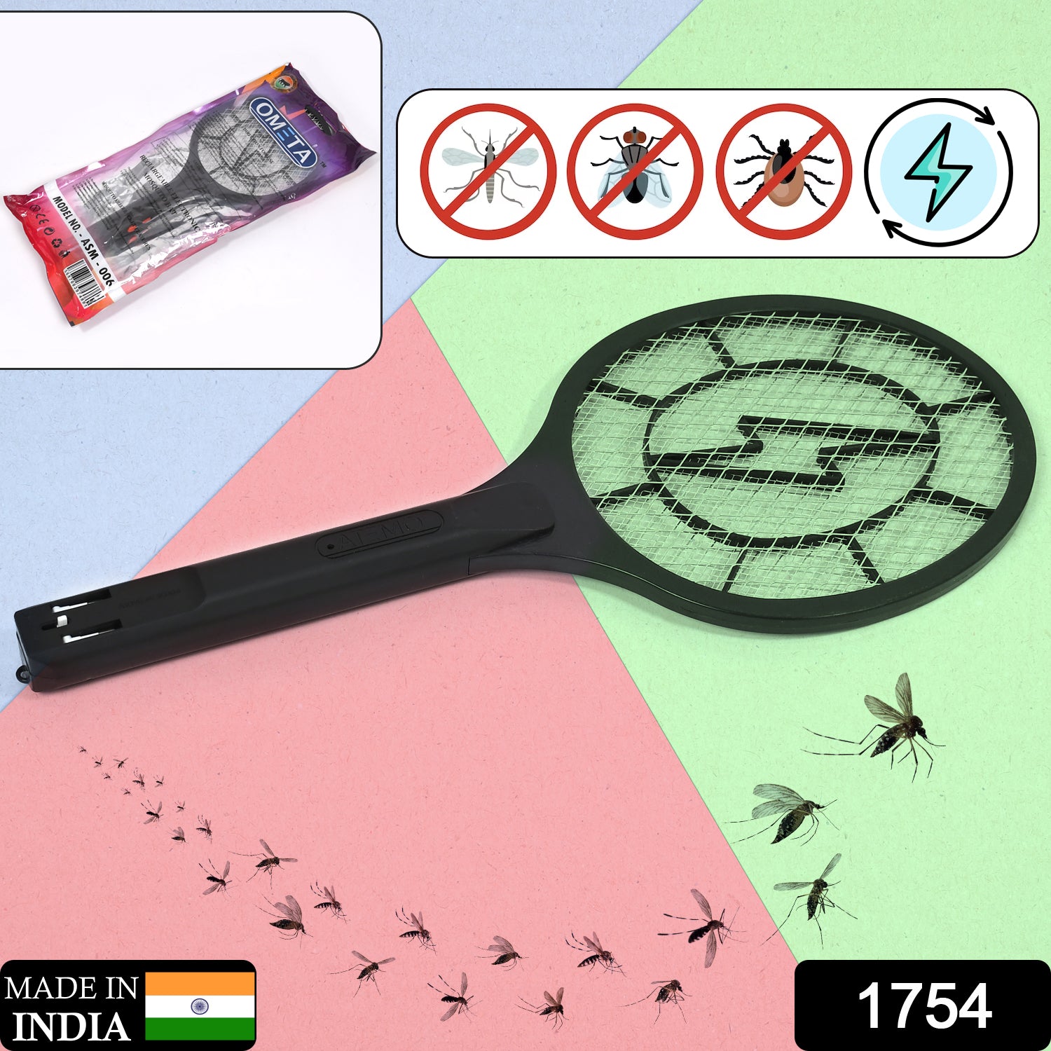 1754 Mosquito Killer Bat Electric Rechargeable Swatter Killing Racketzapper Insect Killer - Springkart 