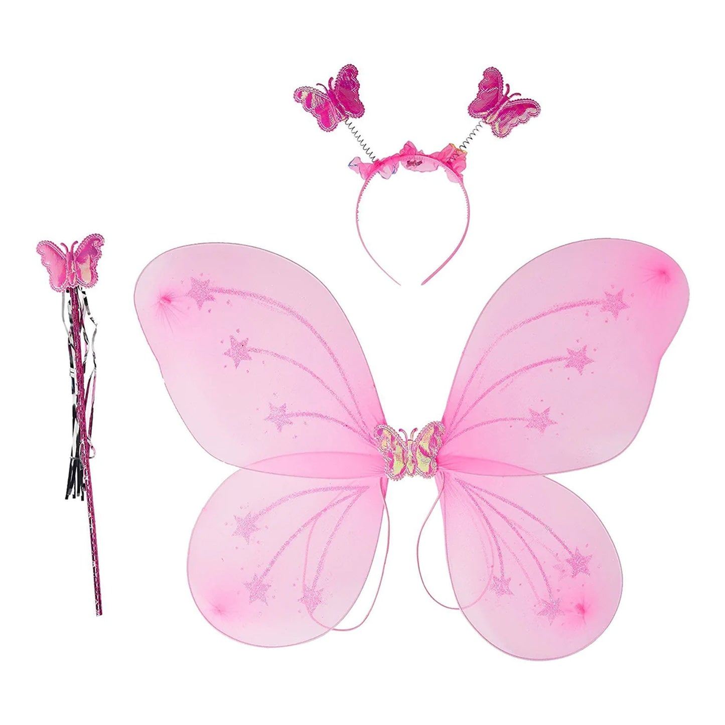 3293 Baby Girls Fairy Nylon Butterfly Wings Costume Butterfly Fairy Angel Wing Wand And Hairband Multi- Color For Party (1pc) - Springkart 