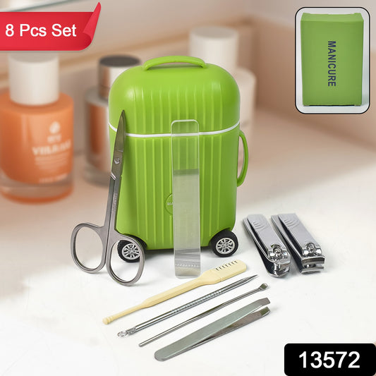 Manicure Kit Pedicure Tools For Feet Nail Clipper (8 Pcs Set With Mini 4 Wheel Suitcase Trolley) - Springkart 