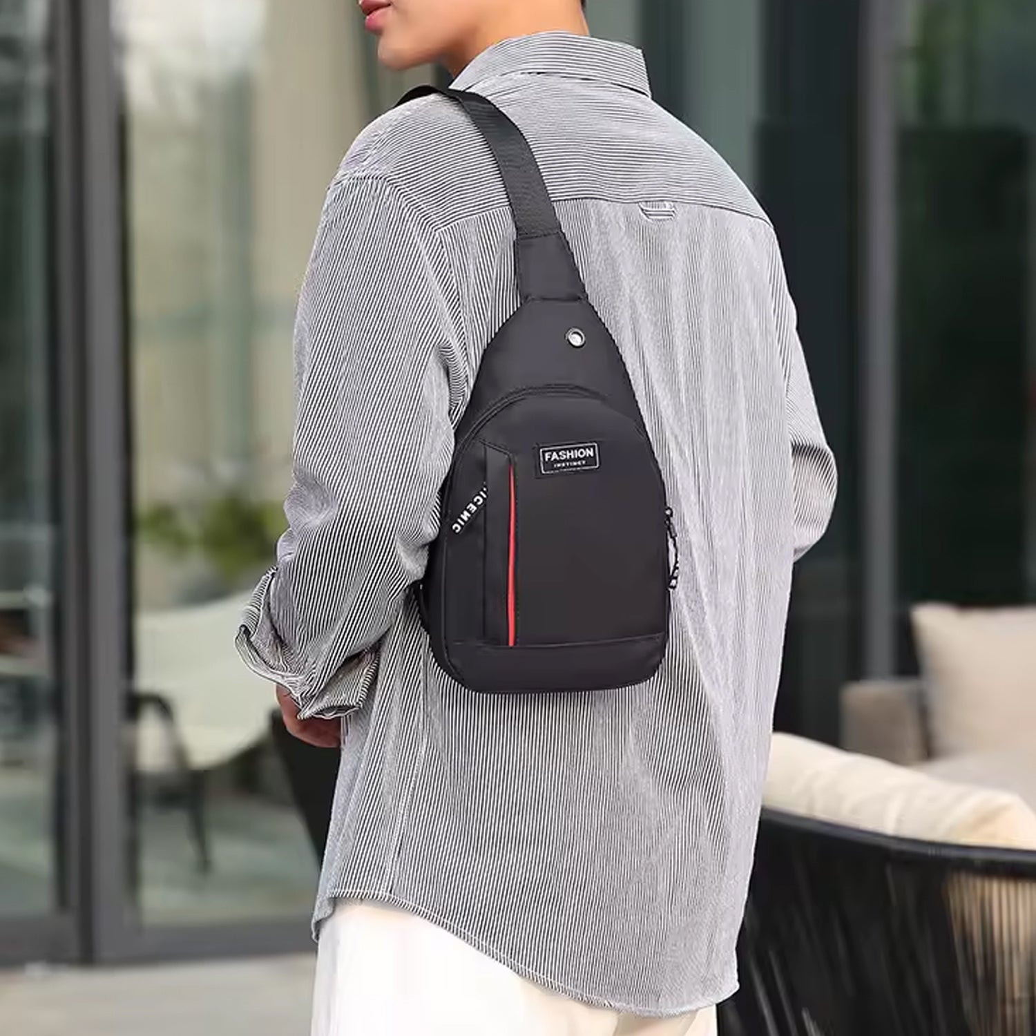12859 Waterproof Anti Theft Cross-body Fanny Pack Waist Bag Shoulder Bags Chest Men Casual Fashion Usb Charging Earphone Hook Sling Travel Bag (1 Pc) - Springkart 