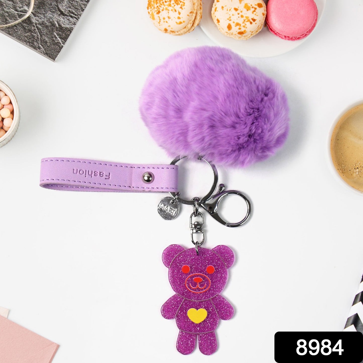 Cute Cartoon Keychain With Fluffy Pom (1 Pc) - Springkart 