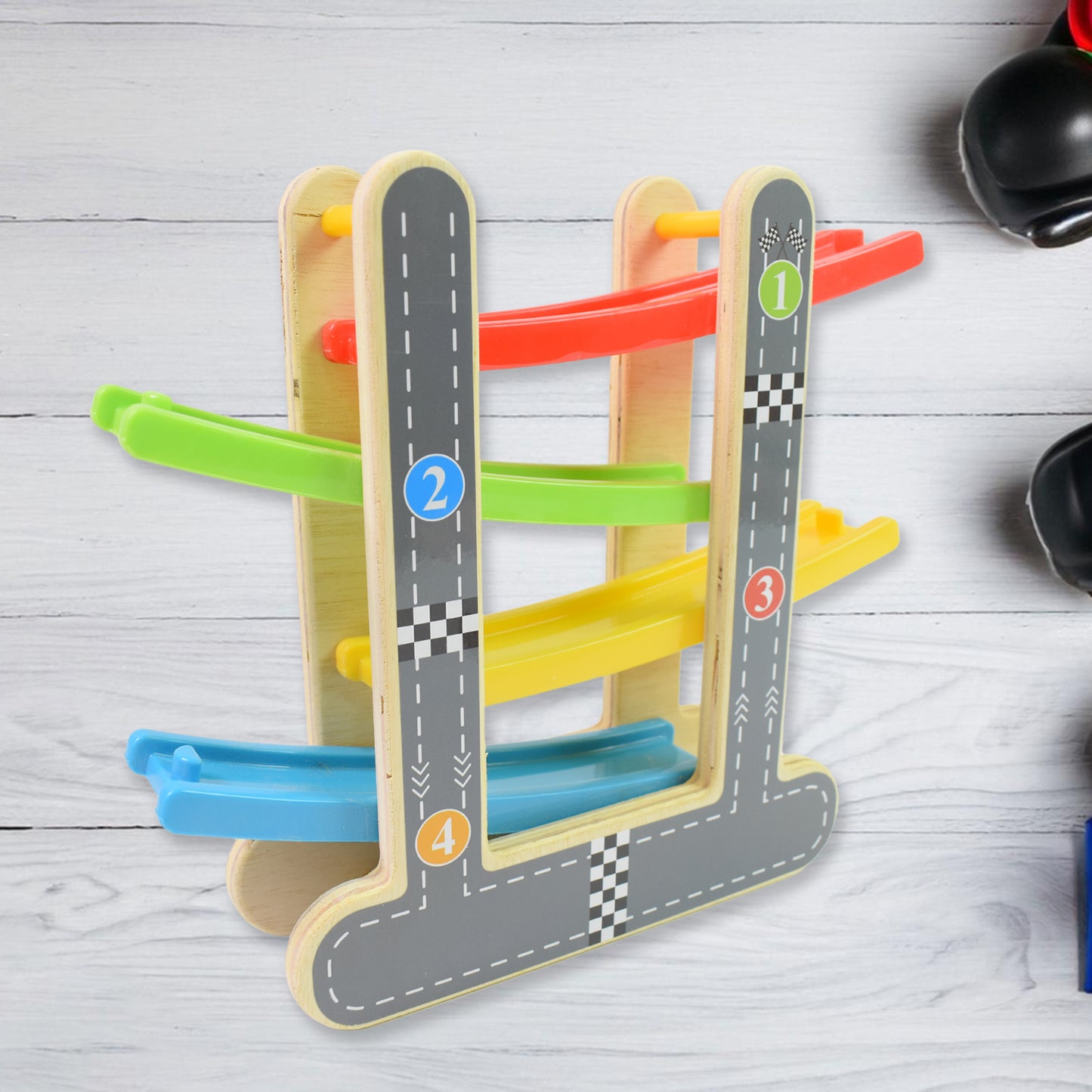 Car Racer Track Play Set Wooden Click Clack Toys With 4 Mini Racers (1 Set) - Springkart 