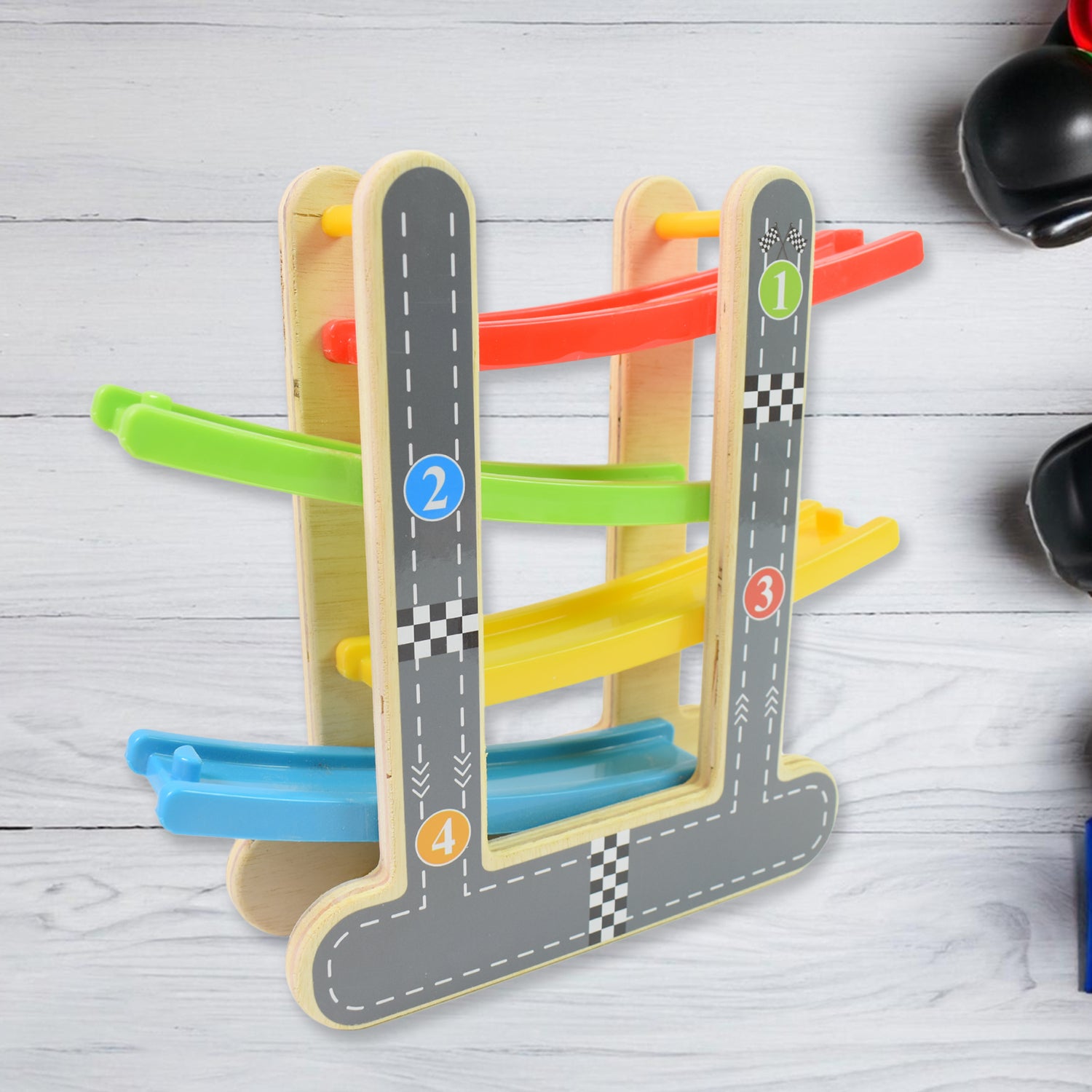 Car Racer Track Play Set Wooden Click Clack Toys With 4 Mini Racers (1 Set) - Springkart 