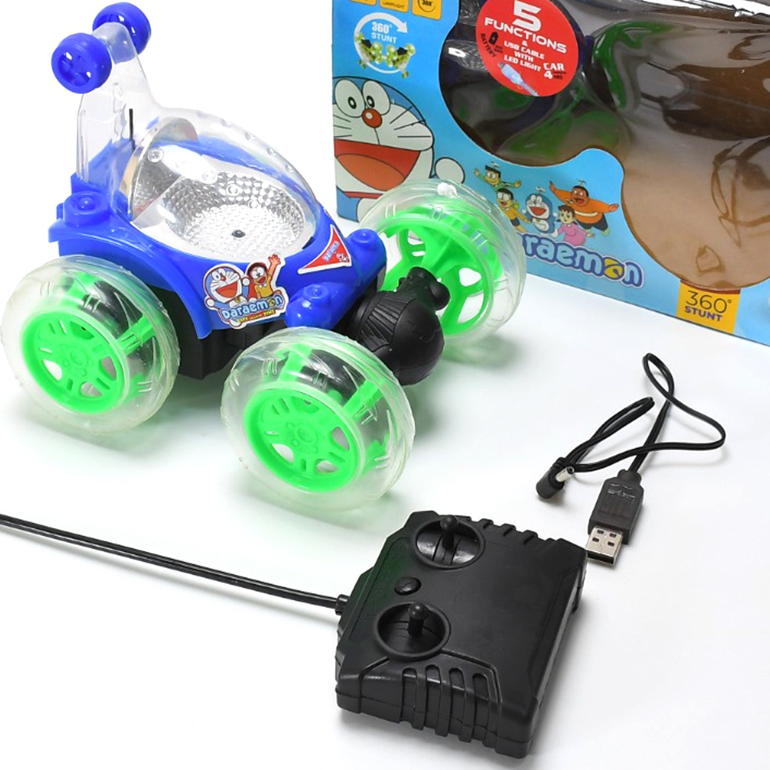 4482 Rechargeable 360 Degree Stunt Rolling Remote Control Car With Colourful 3d Lights And Music For Kids - Springkart 