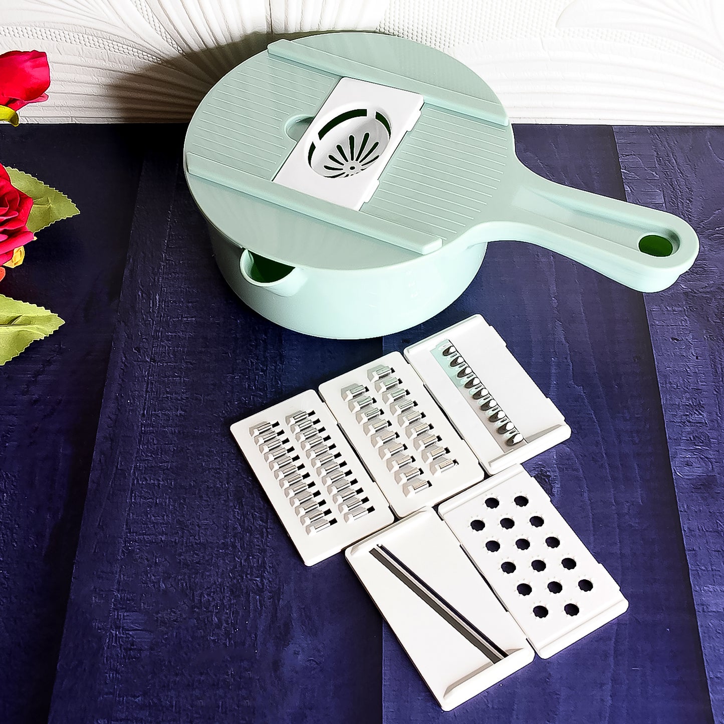 Vegetable Choppers With Drain Basket 6 In 1 Vegetable Slicer Blades (1 Set) - Springkart 